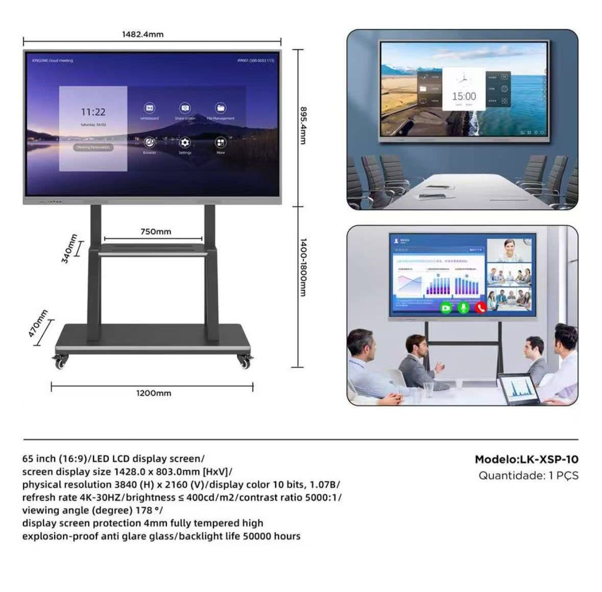 Quadro interativo / lousa digital 65 polegadas