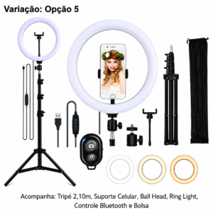 Tripé Pedestal 2 Metros + Suporte De Celular + Ball Head + Controle Bluetooth