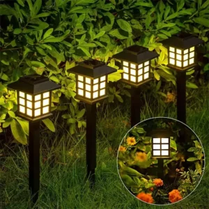 Kit 12 Mini Luminária Espeto Ip65 Casinha Poste Solar Jardim Luz Amarela- Quente